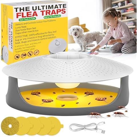 HiAnifri Flea Traps for Inside Your Home,Flea Killer for Home with Sticky Pads,Easy to Use 2 LED Light Modes Flea Light Trap for Indoor Outdoor, Effective Flea Home Treatment for House Cover