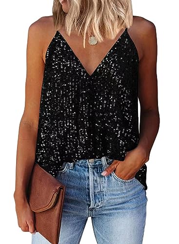 Lime Flare Women Sexy V Neck Sparkle Shimmer Cami Tank Tops Las