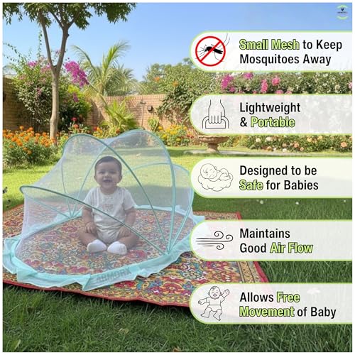 Image of ArmorX Baby Mosquito Net for Bed, Cot, Crib | Minty Green | Newborn - 24 Months | Foldable, Washable & Breathable Insect Mesh with Easy to Carry Travel Bag | Chemical-Free Protection for Toddlers
