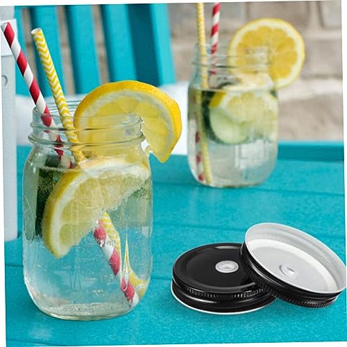 Hoement 24stücke Jar Lids Mit Strohhalmloch Wiederverwendbare Deckel Für Einmachgläser Auslaufsicher Mit Silikonring Schwarz Für Getränke Und Bubble Tea