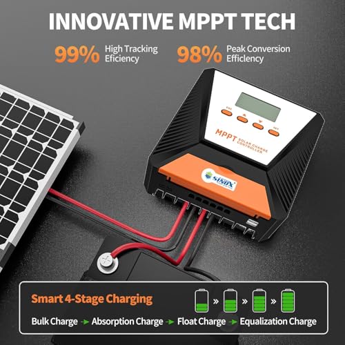 Image of MPPT Solar Charge Controller 12V /24V Intelligent Solar Panel Regulator with LCD Display, Dual USB Port, Auto Voltage Detection, Timer Setting, Compatible with LiFePO4 /GEL /AGM /SLD Batteries (MPPT 10A)
