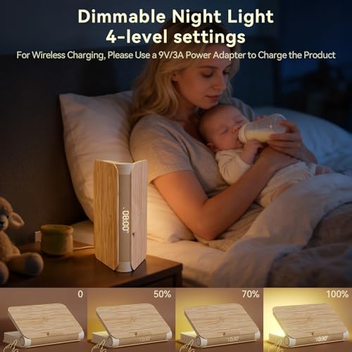 Image of Vivilumens Alarm Clocks Bluetooth Speaker Dual Charging Wireless Bedside Lamp Night Light for Adults Teens with Book Shape Sunrise Wake Up Light for Bedroom Home Decor Gifts for Father(Wooden Grain)