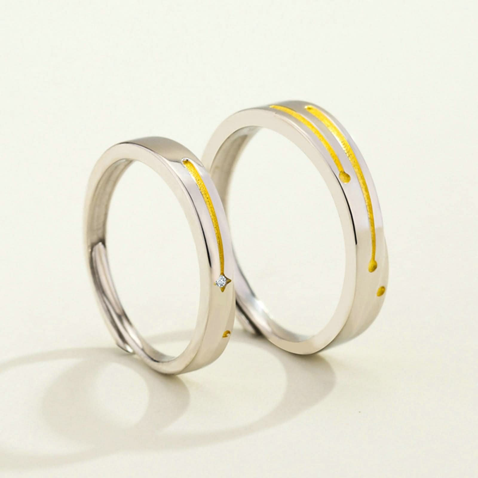 Anillos de Boda Compromiso, Anillo de Mejor Amigo Meteor Plata Oro con Forma Redonda Blanca Circonita Plata de Ley
