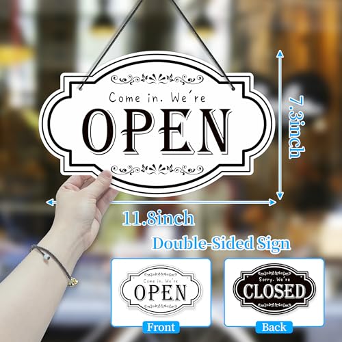 Open Closed Signs for Business, 11.8x7.2 Waterproof Double Sided Come In or Closed Hanging Sign, Business Open and Closed Hours Flip Sign for Stores Restaurants Bars Shops Door Window (White) - Thumbnail 3