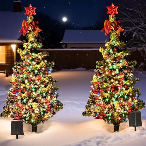 2-Pack 3.2FT Solar Christmas Tree Lights Outdoor Waterproof, 100LED 8 Lighting Modes Xmas Ball & Red Berry Outdoor Christmas Tree, Christmas Decorations Outdoor for Holiday Display Courtyard Decor 2-Pack 3.2FT Solar Christmas Tree Lights Outdoor Waterproof, 100LED 8 Lighting Modes Xmas Ball & Red Berry Outdoor Christmas Tree, Christmas Decorations Outdoor for Holiday Display Courtyard Decor