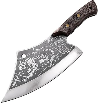 Meat Cleaver,Cleaver Knife 8 Inch Kitchen Knives Meat Cleaver Forged Butcher Chopping Slaughter Vegetable Cutting Outdoors Stainless Steel Camping Knife Color Knife