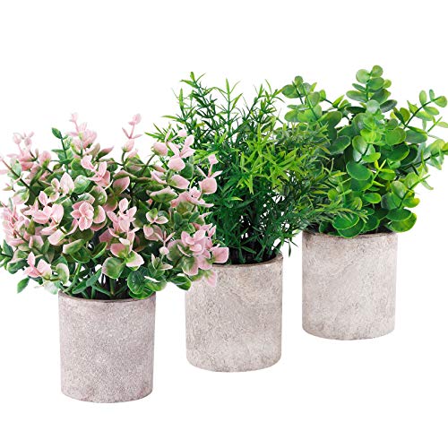 Funarty Mini Fake Plants Potted Plants Artificial Eucalyptus Plants Fake Office Plants Decor for Desk Decor Home Decor 3 Pack