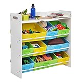 SONGMICS Toy Organizer and Storage Bins, Kid’s Toy Storage Unit with 9 Removable Non-Woven Fabric Bins and Top Book Shelf, for Nursery Playroom, White UGKR31WT