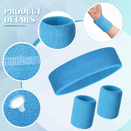Image of 24 Pieces 80s Neon Sweatbands Set, Include 8 Sports Headbands and 16 Sweat Wristbands Elastic Athletic Tennis Sweat Bands Bulk for Man Woman
