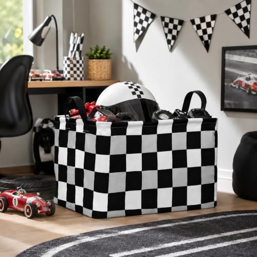 Image of checkered Rectangle Kids Toys Gift Shelf Nursery Storage Basket Laundry Hamper Box and Bins for Boys Home Decor Clothes with Handles