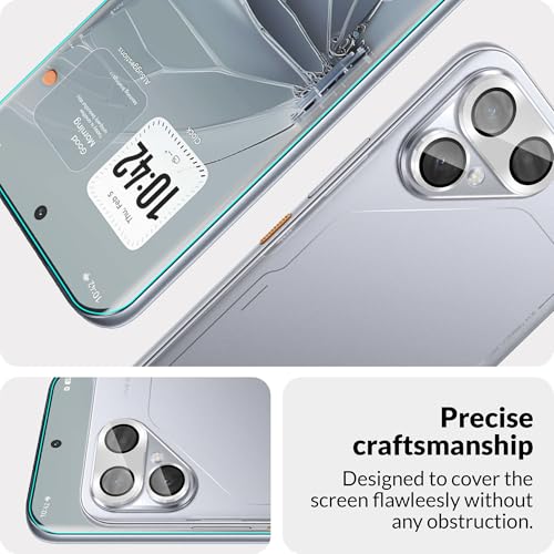 Image of FIRST MART Tempered Glass Camera Lens for Tecno Pova Curve 2 With Installation Kit | Militry-Grade Gorilla Screen Guard & Silver Metal Camera Rings Lens Protector | Edge to Edge Coverage | Silver