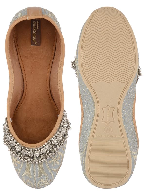 DESI COLOUR Flat Footwear/Mojari/Punjabi Jutti/Bellies for Women - Embroidered Gungroo (Gery, 5) 4
