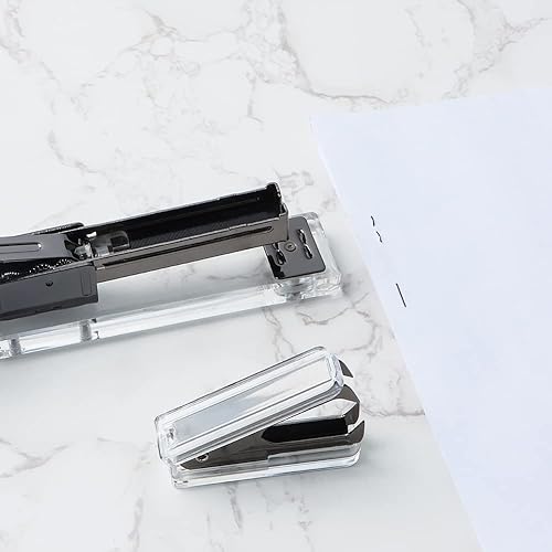 Miniatura 6 de Juego de grapadoras de oficina, acrílico transparente, color negro, grapadoras manuales ejecutivas y herramienta para quitar grapas para suministros