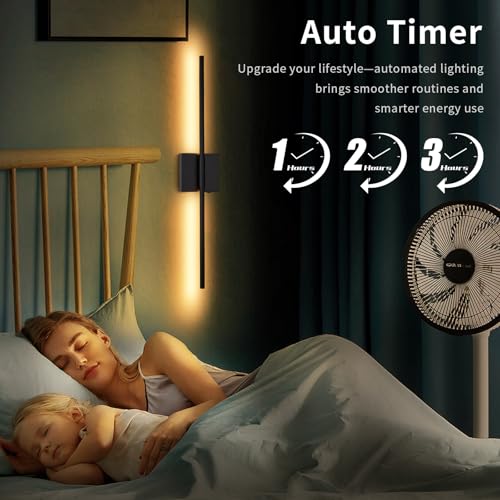 Image of Battery Operated Wall Sconce Set of Two with Remote Control, Rechargeable & Dimmable Wireless, Easy Install Peel and Stick, Timer Function, for Living Room, Bedroom, 28.3 inch (Black)
