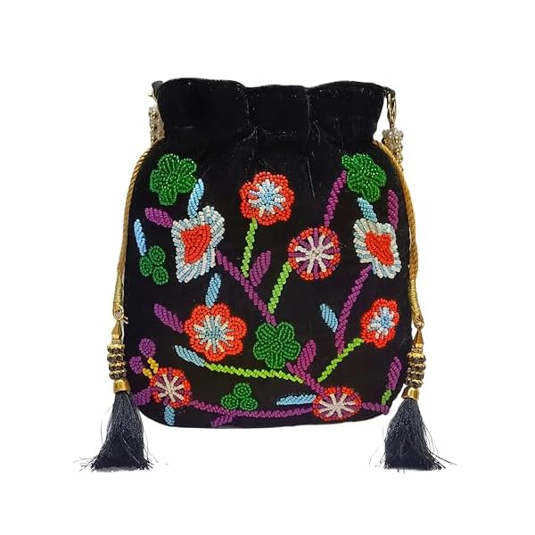 Amerie Fashions Women's Embroidered Black Multi Floral Potli Bag Purse for Party Wedding - Image 3