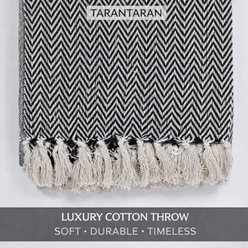 Image of Tarantaran All Season Cotton Weaved Throw Blanket for Bed /Sofa 50x70 Inches Black