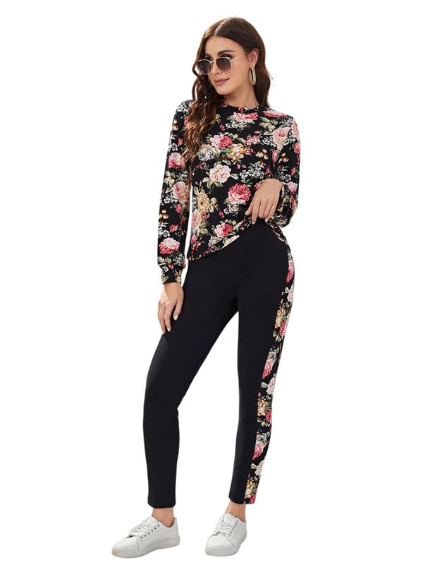 Image of DTR FASHION Multicolor Cotton Blend Styled With Floral Print Tracksuit | Co-ord Set For Women| Active Wear Suit Set For Women