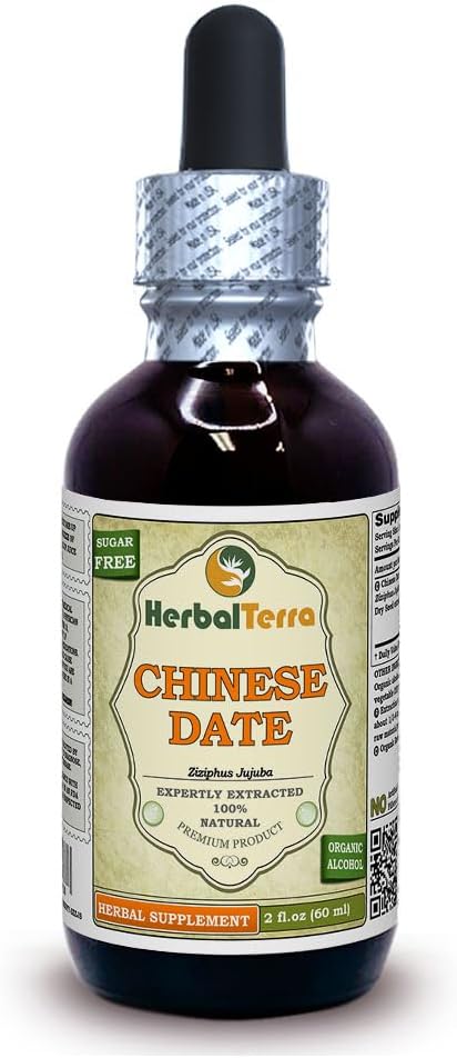 Suan Zao Ren (Ziziphus Jujuba) Glycerite, Dried Seeds Alcohol-Free Liquid Extract (Brand Name: HerbalTerra, Proudly Made in USA) 4 fl.oz (120 ml)