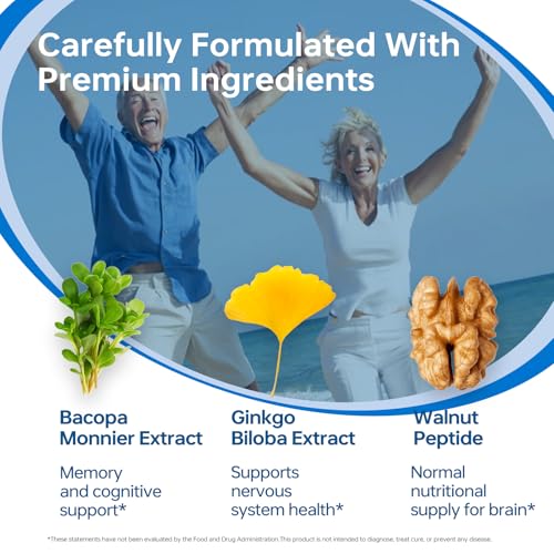 HUJ Brain Health - Brain Supplements for Memory and Focus - Brain & Nervous System Health Support with Bacopa, Phosphatidylserine, Ginkgo Biloba, Rosemary, Walnut Peptide, Nervonic Acid - 60 Capsules - Image 6