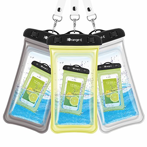 Waterproof Case, 3 Pack iOrange-E Universal Clear Transparent Waterproof Cell Phone Case Cover, Dry Bag for Swimming, Surfing, Fishing, Boating, Rafting, Diving, Skiing, Beach - Black, White, Yellow