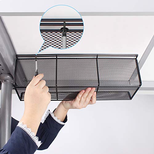 Keegh Under Desk Cable Management Tray, Metal Cable Tray, Under Table Cable Basket Organizer, 17 inch Super Sturdy Cord Holder for Desk, Set of 2 Black