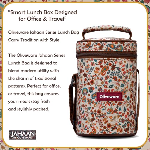 Image of Oliveware Rusty Lunch Box | 2x420ml + 1x600ml Stainless Steel Containers | Leak-Proof, Insulated, BPA-Free, Microwave-Safe | with Premium Carry Bag | Ideal for Office, School & Travel (Off White)