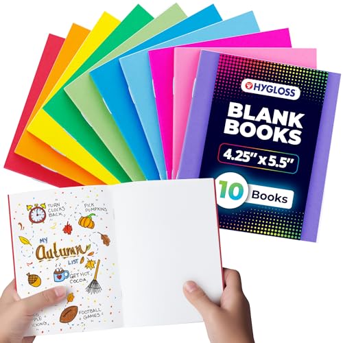 Hygloss Blank Books - Bulk 10 Pack – 4.25' x 5.5' A6 Assorted Colors – Paperback Blank Books for Kids to Write Stories, Doodle Art – Plain...