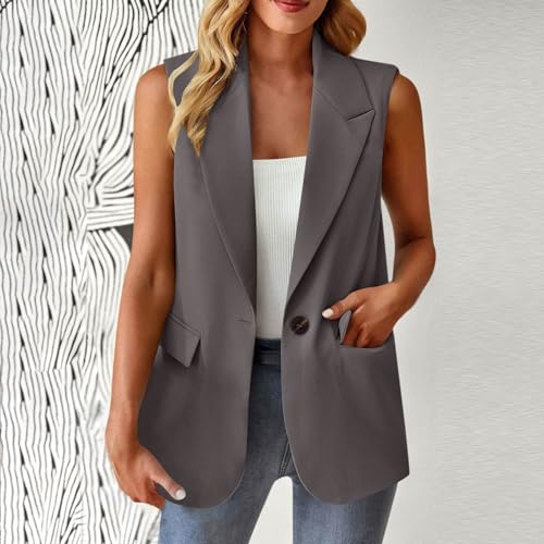 Women's Sleeveless Blazer Vest Open Front Button Down Blazer Casual V Neck Work Office Summer Jacket with Pockets2