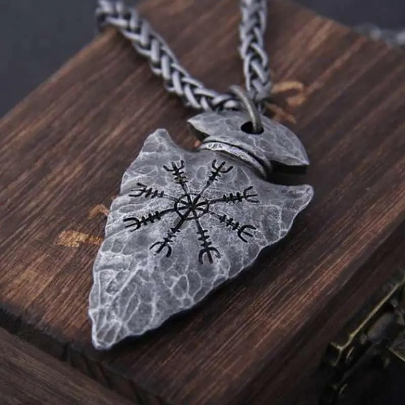 Viking Arrowhead Pendant Necklace with Vegvisir Compass Symbol, Norse Mythology Jewelry, Stainless Steel Chain, Men’s Medieval Amulet - Image 2