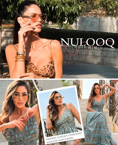 NULOOQ Oversized Gold Aviator Sunglasses for Women Men, Retro Metal Frame 70s Aviators Sun Glasses3