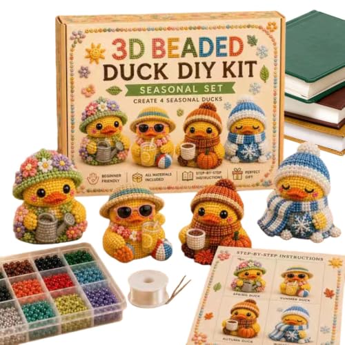Set para bordar con cuentas DIY de pato y gatito, manualidad para principiantes