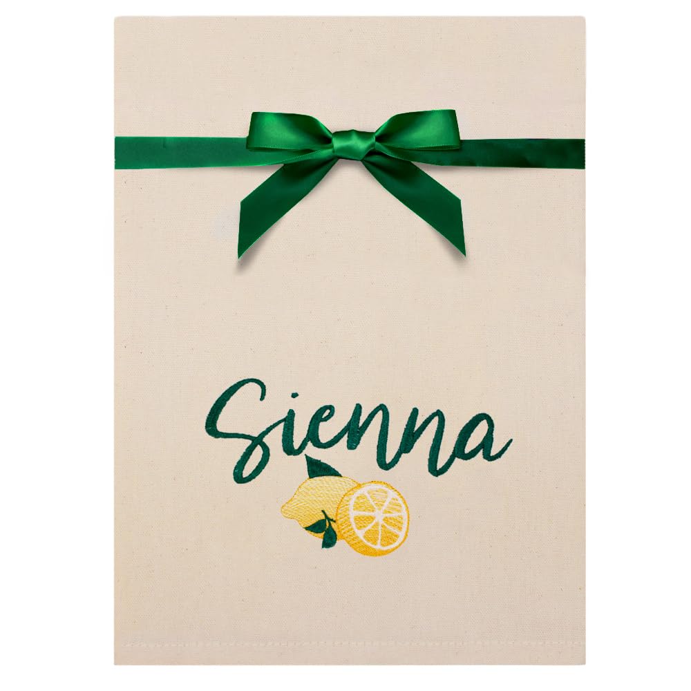 TeddyT's Personalised Lemons Fruit Embroidered Natural Tea Towel