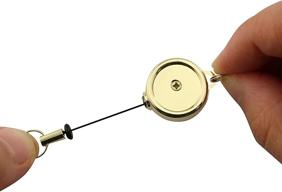 2PCS Retractable Key Chain Zinc Alloy High Resilient Stretch Key Ring Holder Tool Telescopic Rope Anti-lose Gold