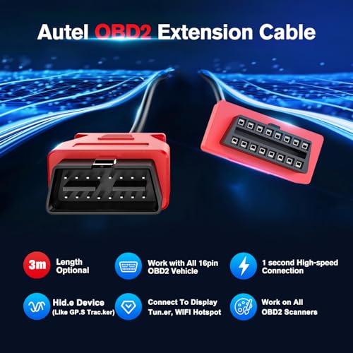 Autel OBD 2 Extension Cable, Ultra-Long 10ft 3M, 16 Pin OBD II OBD2 Car Male to Female Extension Cord, OBD2 Diagnostic Extender Adapter, for All OBDII Vehicles - Image 3