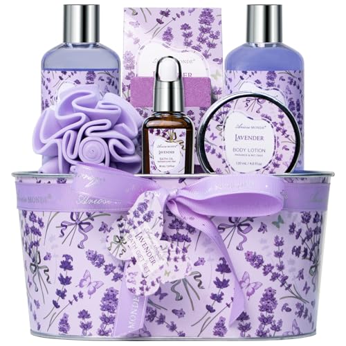 Bath Gift Baskets for Women, Lavender Relaxing Spa Gifts, Bath Sp...