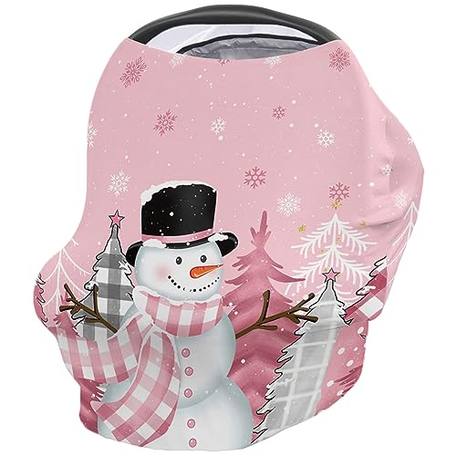 Nursing Cover for Breastfeeding Scarf, Pink Xmas Tree Snowman Snowflake Christmas Baby Car Covers Super Soft Multi Use for Canopy Shopping Cart Cover Blanket Stroller Cover