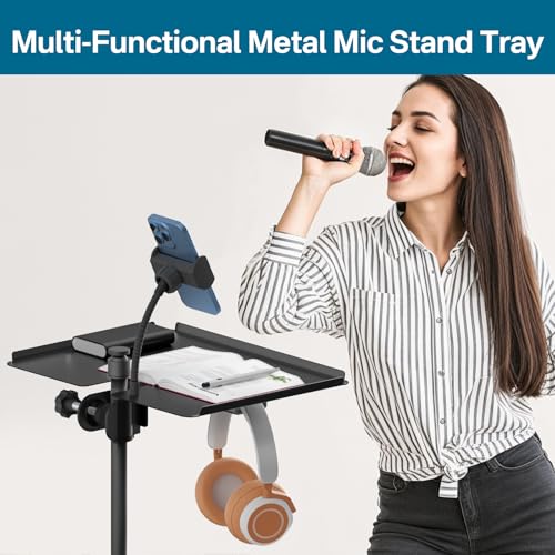 Chunxiao JJ-9205-B-0 Functional Metal Microphone Stand Tray With Phone Holder - Universal Large Mic Stand Tray Shelf Clamp On Music Stand Tray Attachment For Studio Concert Karaoke Stands thumb #6