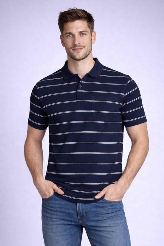 Image of SANE ORIGINALS Half Sleeve Polo T-Shirt for Men with Pocket || Stripe Collar and Pocket T-Shirt for Men Half Sleeves