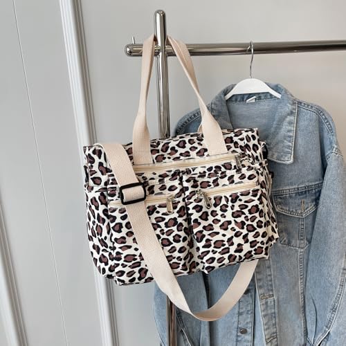Bolso tote con estampado de leopardo para mujer, bolso de lona para uso diario y trabajo, con múltiples bolsillos, para viaje y uso cotidiano (tote leopardo-beige) miniatura 3