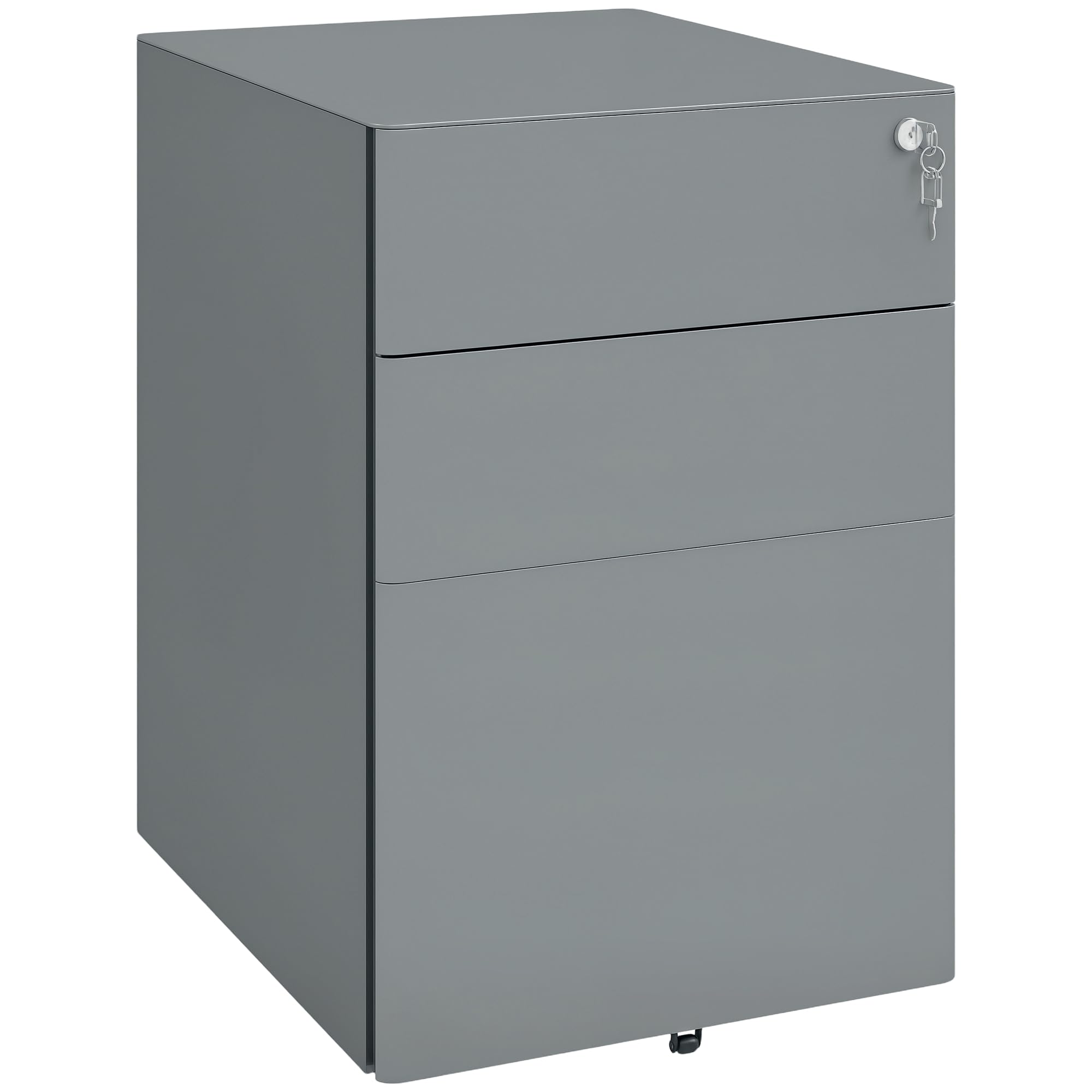 Vinsetto 3-Drawer Mobile Filing Cabinet, Steel Lockable File Cabinet for A4, Legal, Letter, Compact Under Desk Storage Unit with Pre-Assembled Body Except Wheels for Home Office, 39 x 48 x 59cm, Grey