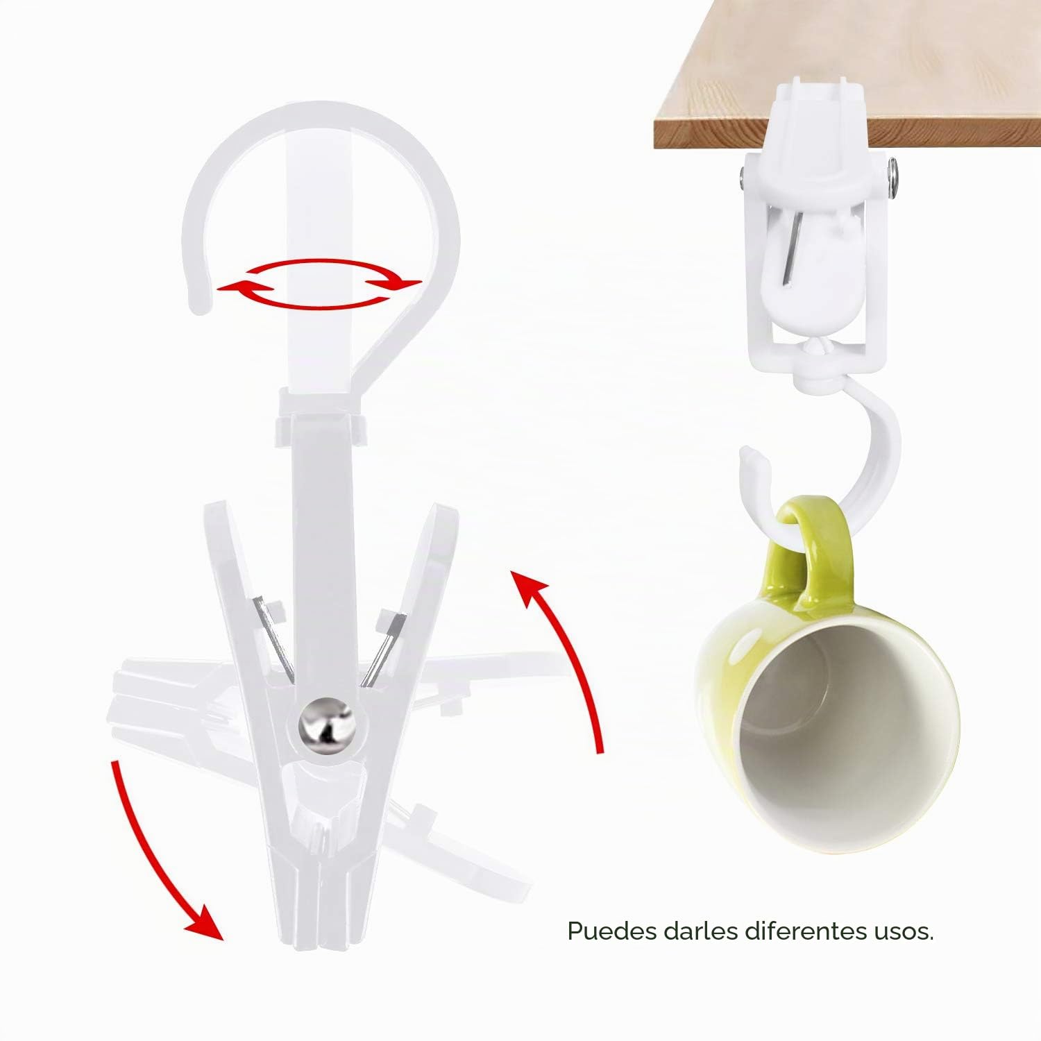 20 Grandes Pinzas Toalla Playa con Gancho,Clips de Plástico Rotación de 360 Grados,Pinza para Ropa,Botas,Sombrero,Cortinas (Blanco)