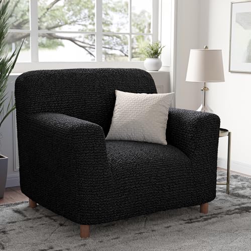 PAULATO BY GA.I.CO. Sofa Slipcover – Soft Stretch Cover for Cushion Couch Armchair – Form-Fit 1-Piece Furniture Protector – Machine Washable Fabric – Black (21”- 39” Wide) - Image 3