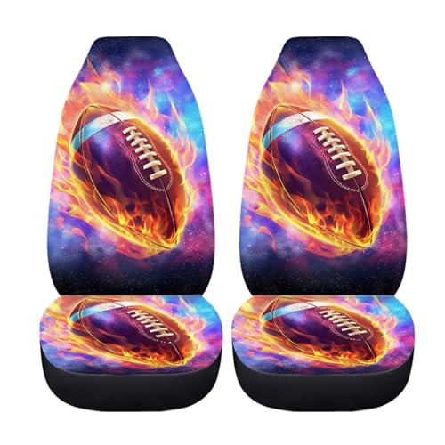 BIGCARJOB Sport Rugby Car Seat Cover Set of 2 Pcs Auto Front Seat Protector,Universal Car Interior Accessories Set Fire Soccer Print Car Bucket Seat Cover Saddle Blanket for Women Men