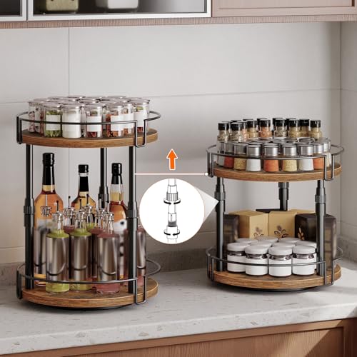 HOOBRO Gewürzregal, Küchenregal, 2-stufig höhenverstellbar, drehbar, Gewürzständer, Küchen-Organizer, Gewürzhalter… – Ansicht 4