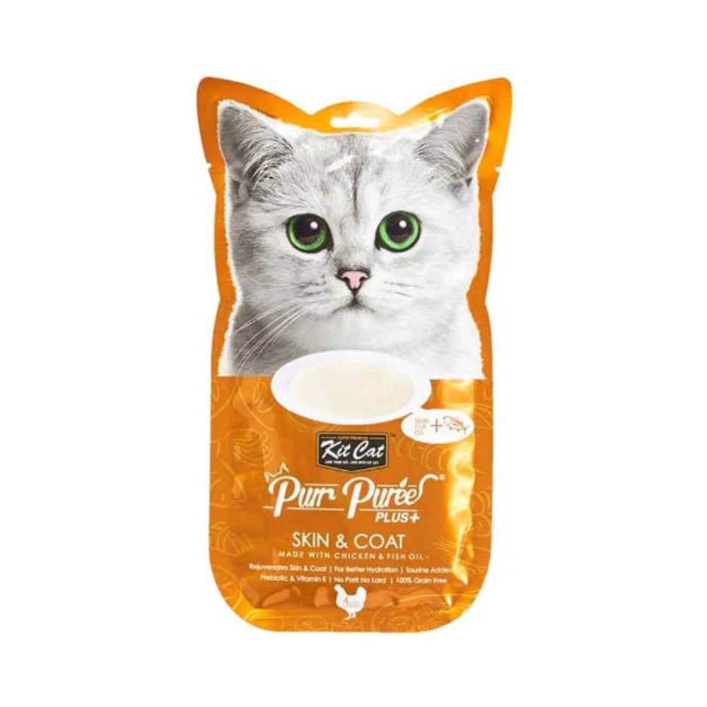 Kit CatPurr Puree Plus Skin & Coat Chicken Cat Treats - 60G