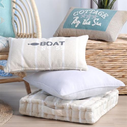Coussin de sol coton blanc 45x45 cm St Trop finitions capitonnées - 3