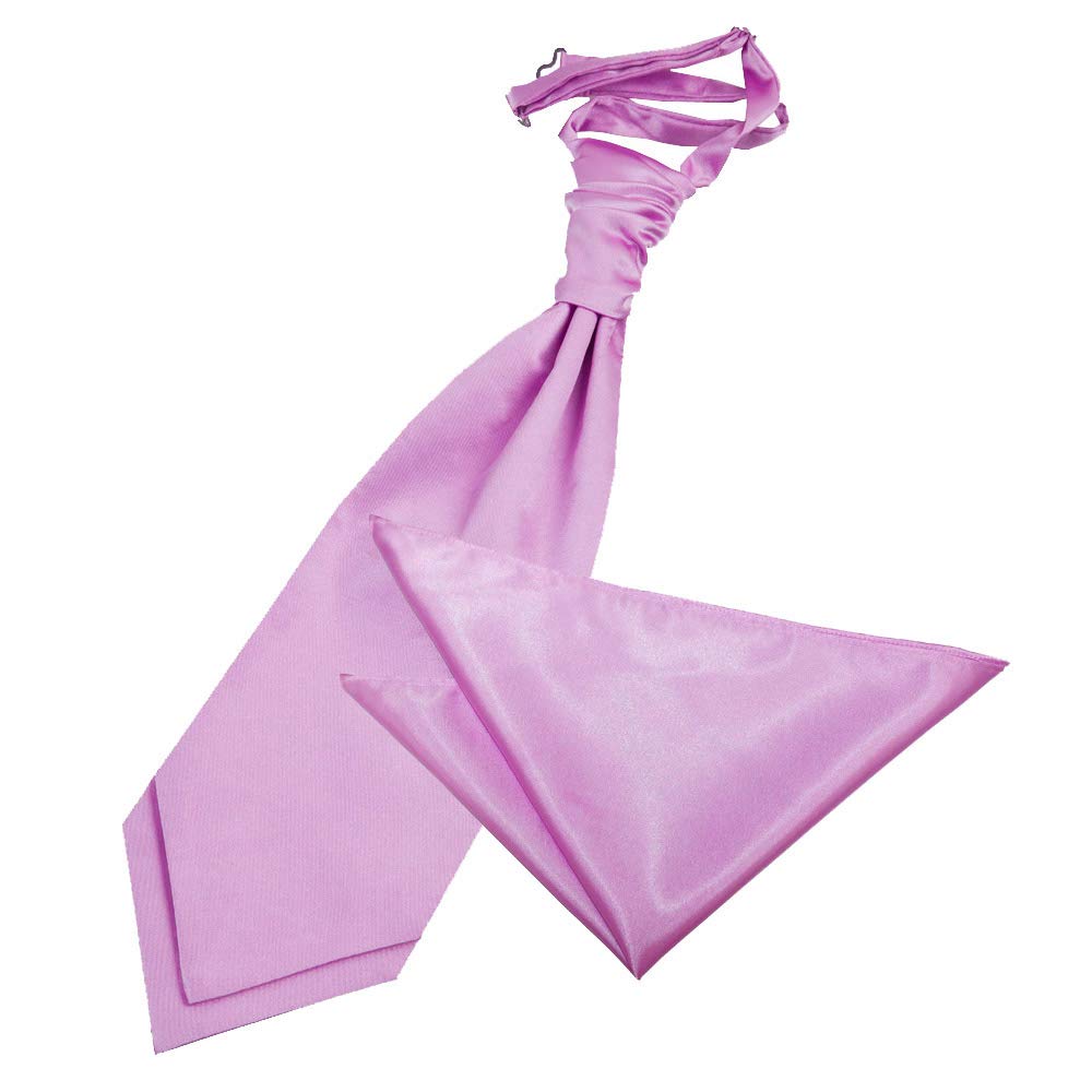 DQT Mens Plain Glossy Satin Wedding Cravat & Pocket Square Set - Formal, Business & Occasion - Lilac