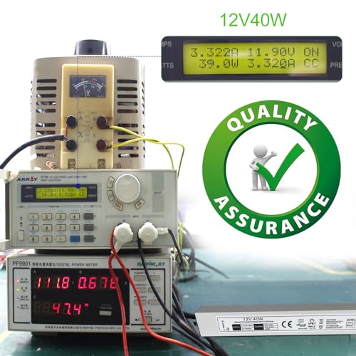 Image of LightingWill LED Driver 40 Watts Waterproof IP67 Power Supply Transformer, 90-265V AC to 12V DC Low Voltage Output, Adapter with 3-Prong Plug 3.3 Feet Cable for Outdoor Use, Computer Project