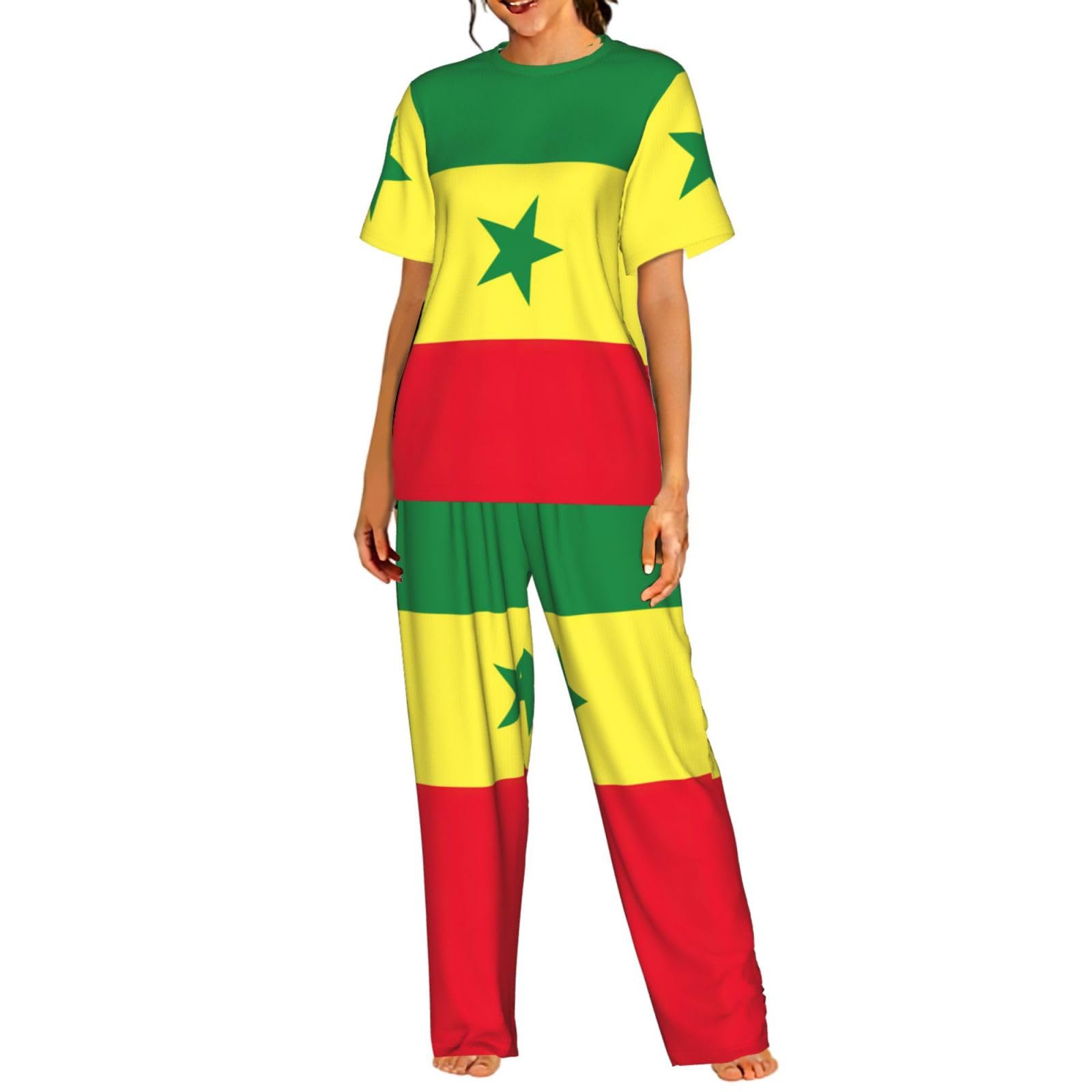 Flaga Senegalu nadruk damska piżama z krótkim rękawem zestaw bielizna nocna lato miękka wygodna domowa bielizna nocna