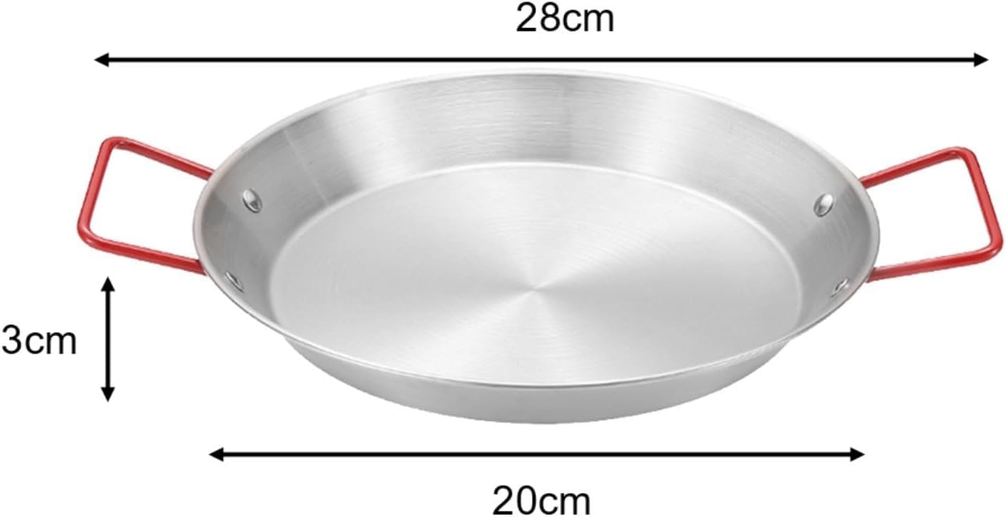 Paellera De Acero Inoxidable De 20 Cm - Plato Redondo para Servir Mariscos, Doble Asa, Fondo Plano, Wok Poco Profundo - Utensilio De Cocina Ideal para El Hogar Y Restaurantes